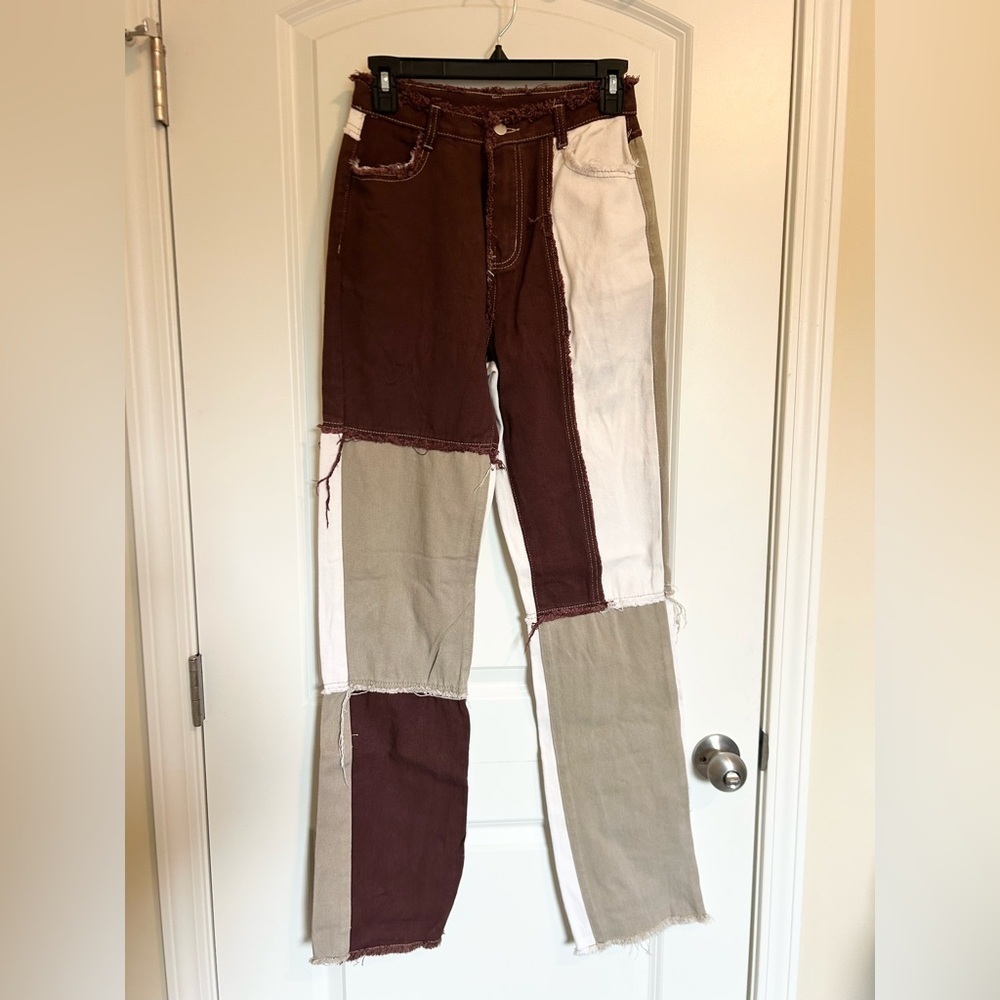 SHEIN Multicolor Patchwork Straight Leg Jeans high waist